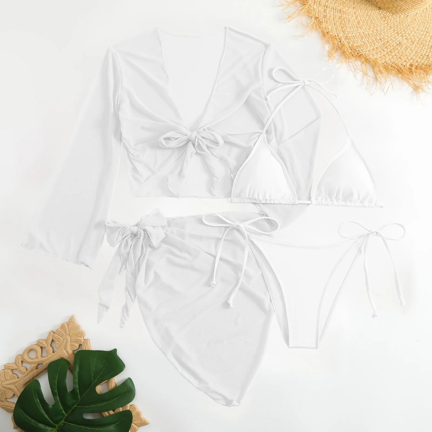 Maillot de Bain 4 Pièces Femme | Bikini avec Jupe et Top Assorti