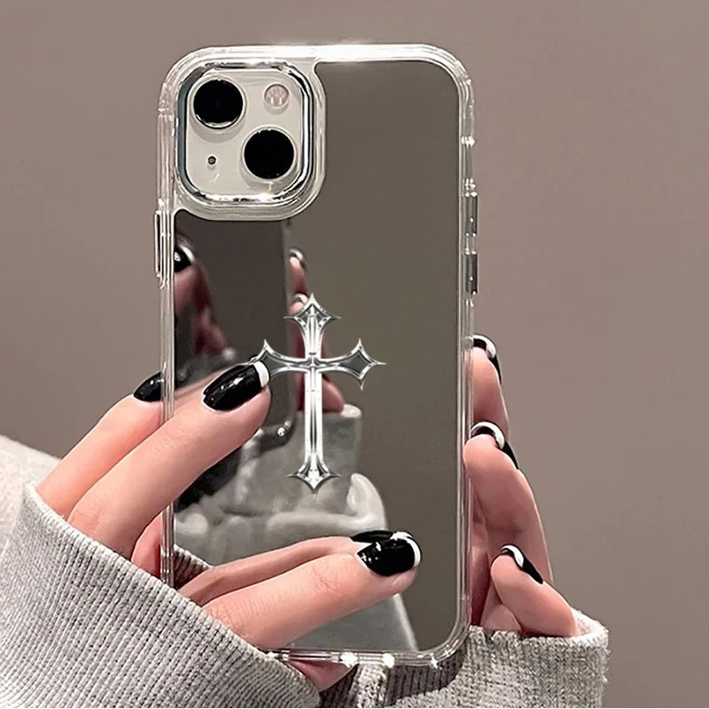 Coque iPhone Croix Chrétienne Miroir – Protection Élégante avec Croix Argentée | Hope And Light Girlz