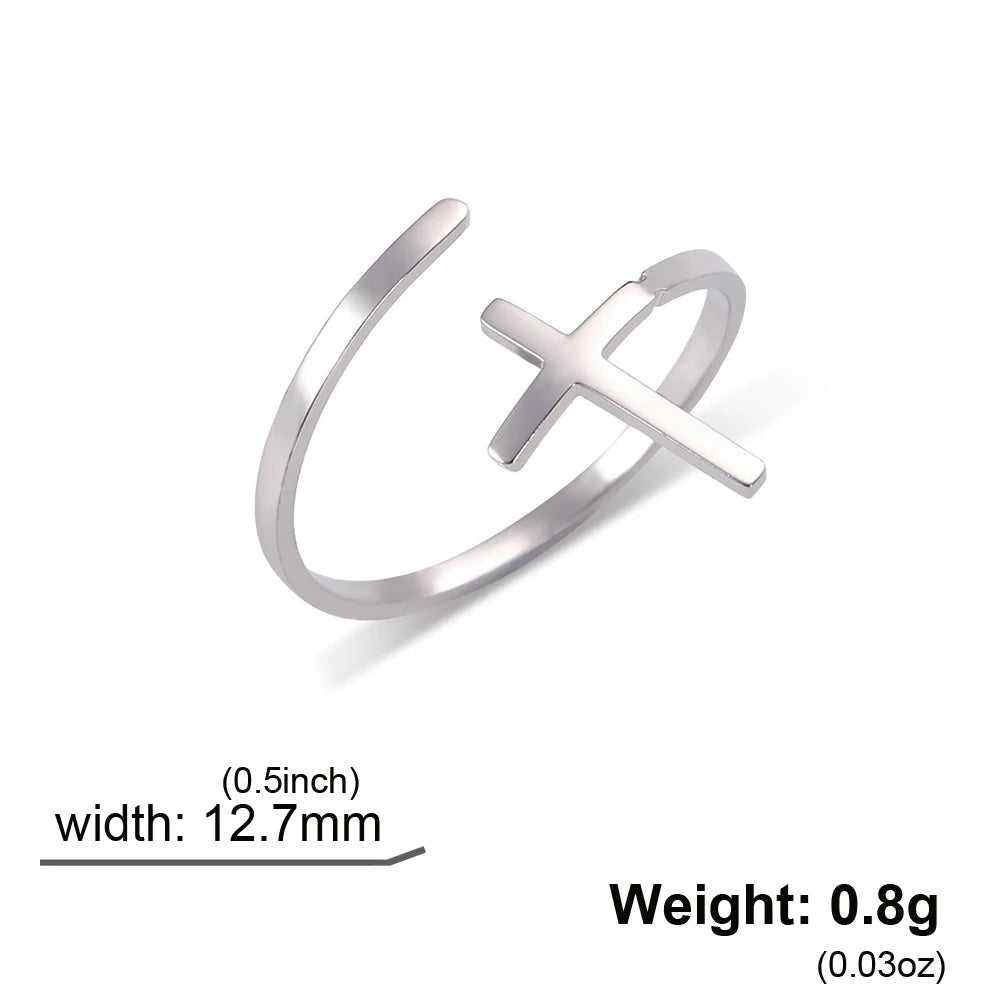 🌿 Bague Croix Femme Ajustable en Acier Inoxydable – Or, Argent ou Or Rose – Anneau Chrétien Minimaliste