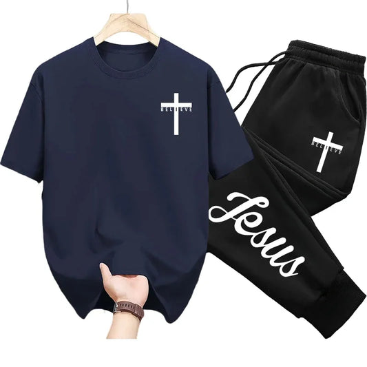 Ensemble chrétien “Believe – Jesus” | T-shirt & Jogging – Foi et Confort
