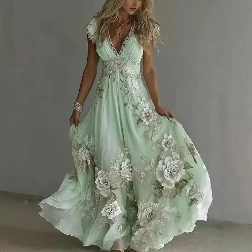 🌸 Robe Longue Bohème Fleurie Femme – Robe Maxi Chic Été & Vacances