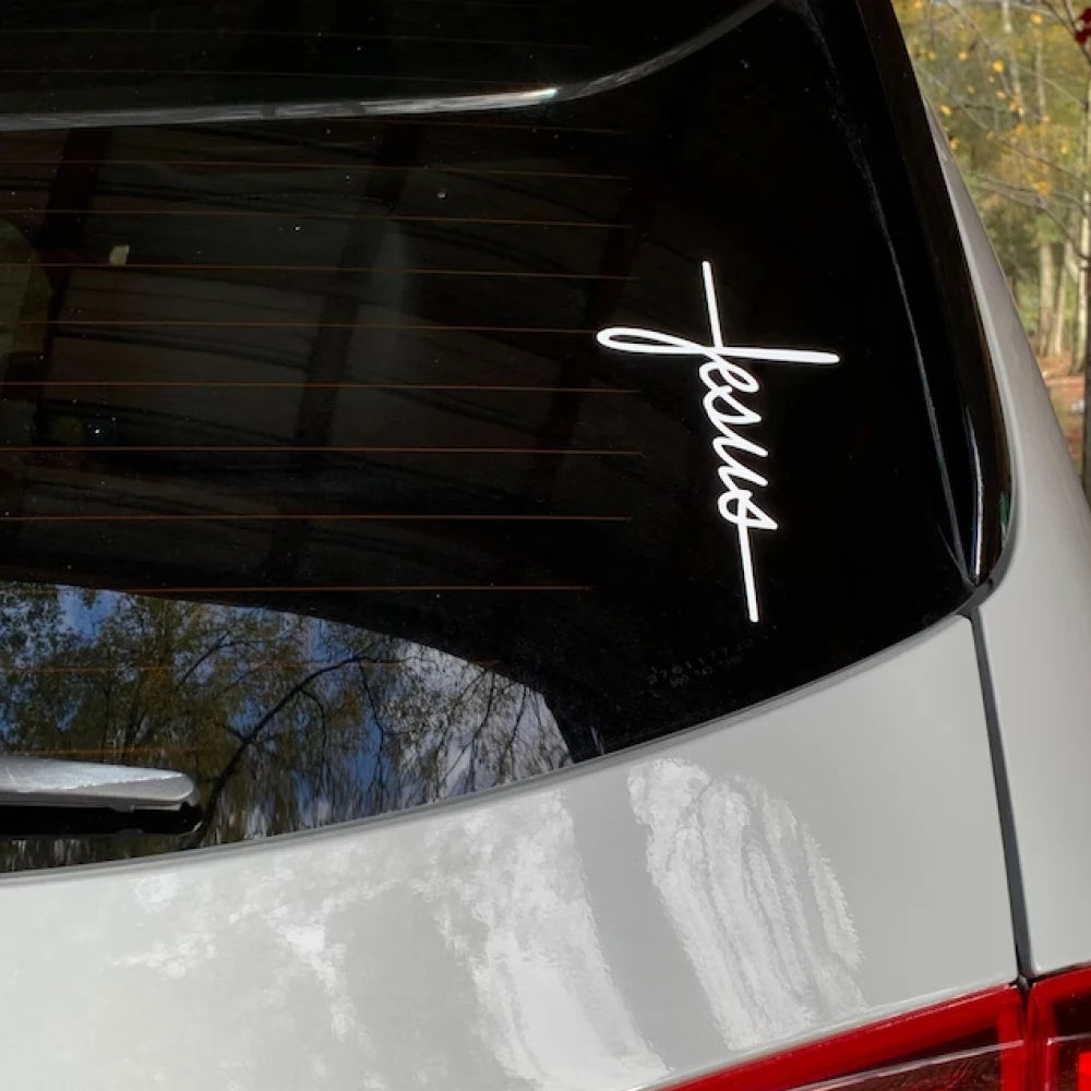 Sticker Voiture – Jesus Script & Croix