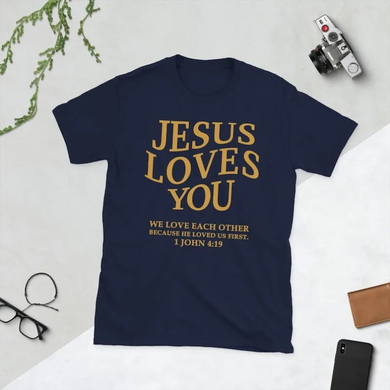 T-shirt homme chrétien “Jesus Loves You” – coton confortable | Tailles S à XXXL | Sons of Light