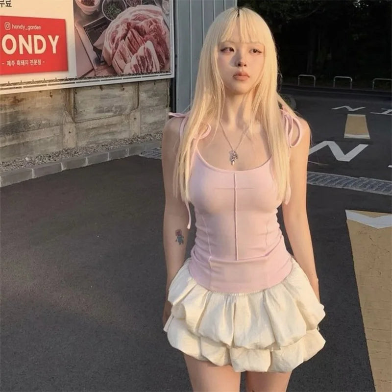 Débardeur Y2K Ange Rose & Blanc Femme – Top Girly Aesthetic Été 2026