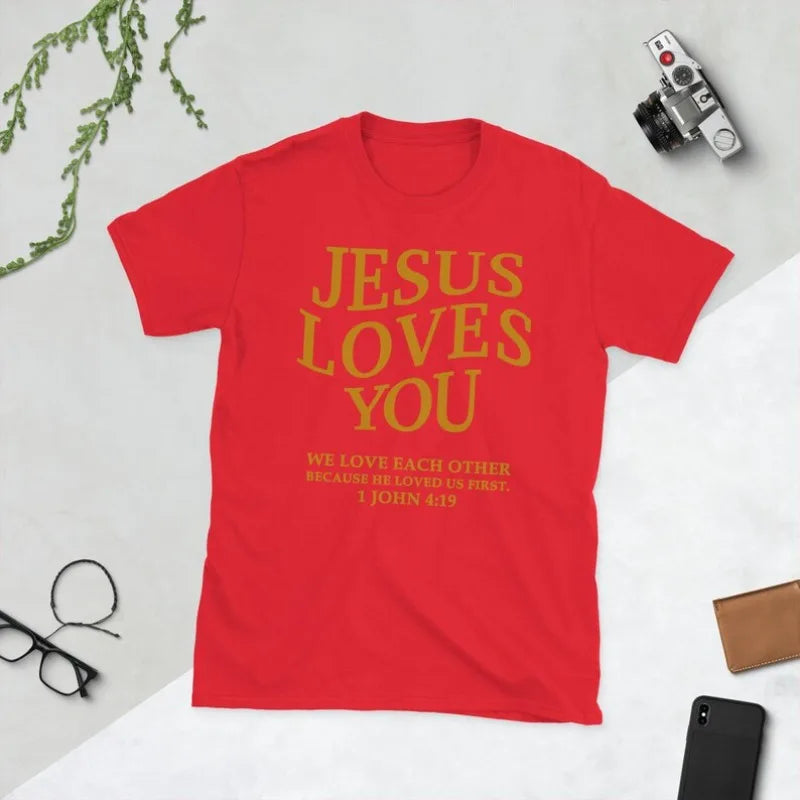 T-shirt homme chrétien “Jesus Loves You” – coton confortable | Tailles S à XXXL | Sons of Light