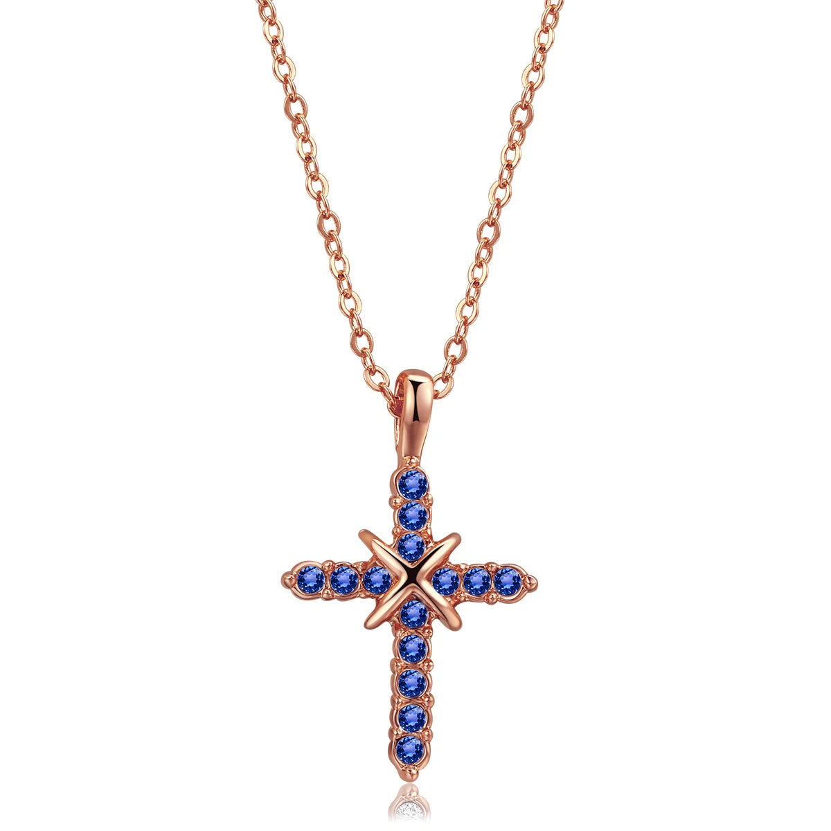 ✨ Collier Croix Cristaux – Plaqué Or Rose ou Argent | Bijou Chrétien Élégant Femme