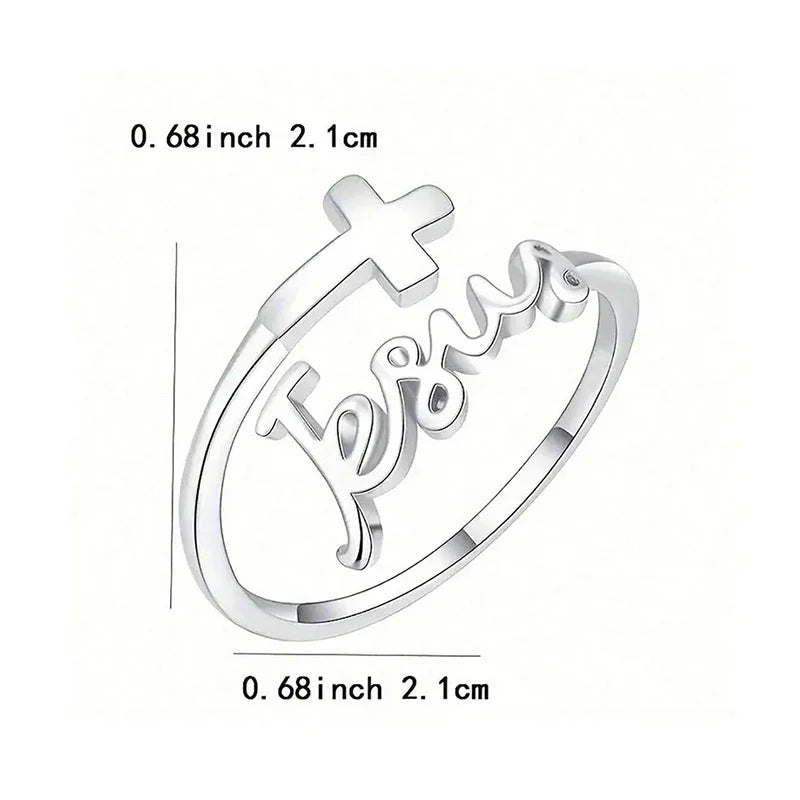 Bague “Jésus-Christ” Argentée — Croix Fine & Écriture Élégante