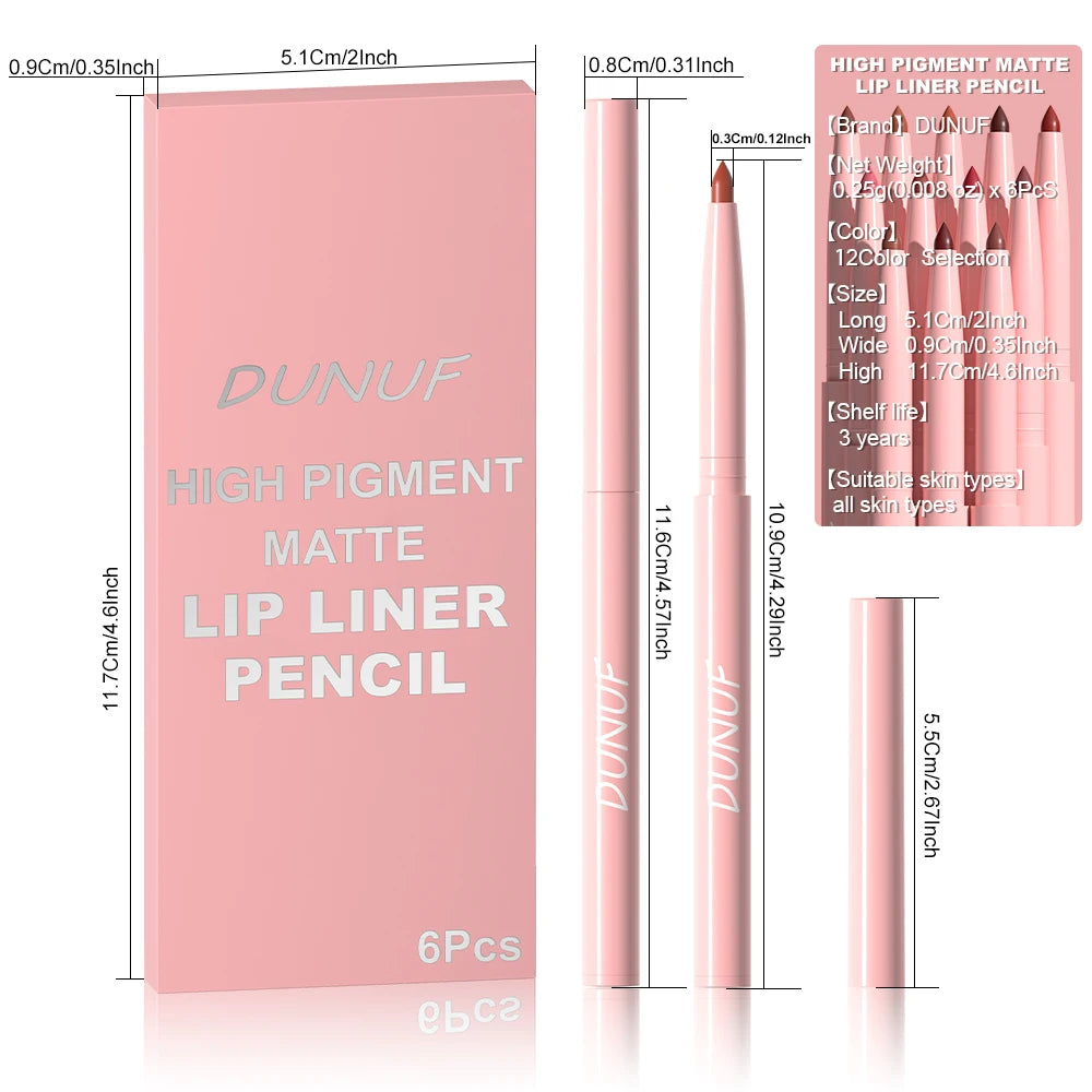 💋 Coffret Crayons Contour des Lèvres DUNUF – 12 Teintes Ultra Pigmentées Longue Tenue Waterproof