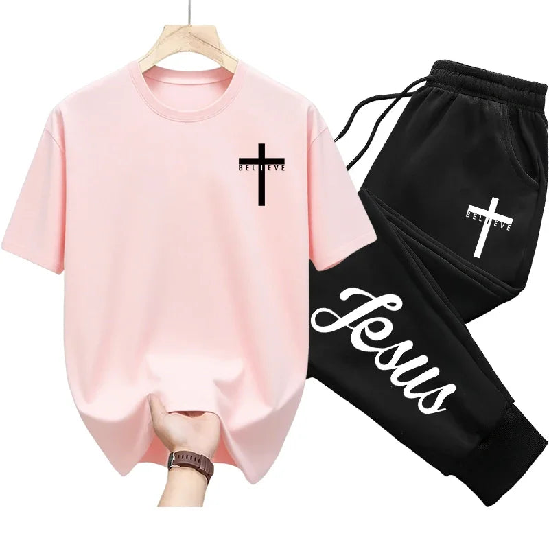 Ensemble chrétien “Believe – Jesus” | T-shirt & Jogging – Foi et Confort