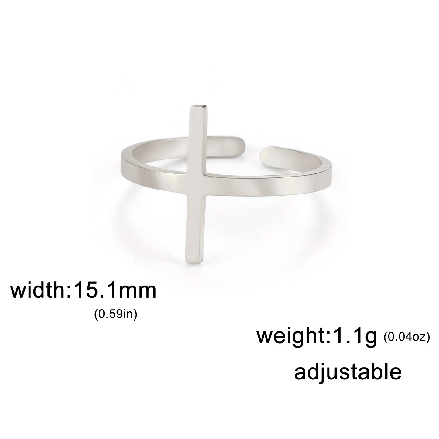 🌿 Bague Croix Femme Ajustable en Acier Inoxydable – Or, Argent ou Or Rose – Anneau Chrétien Minimaliste