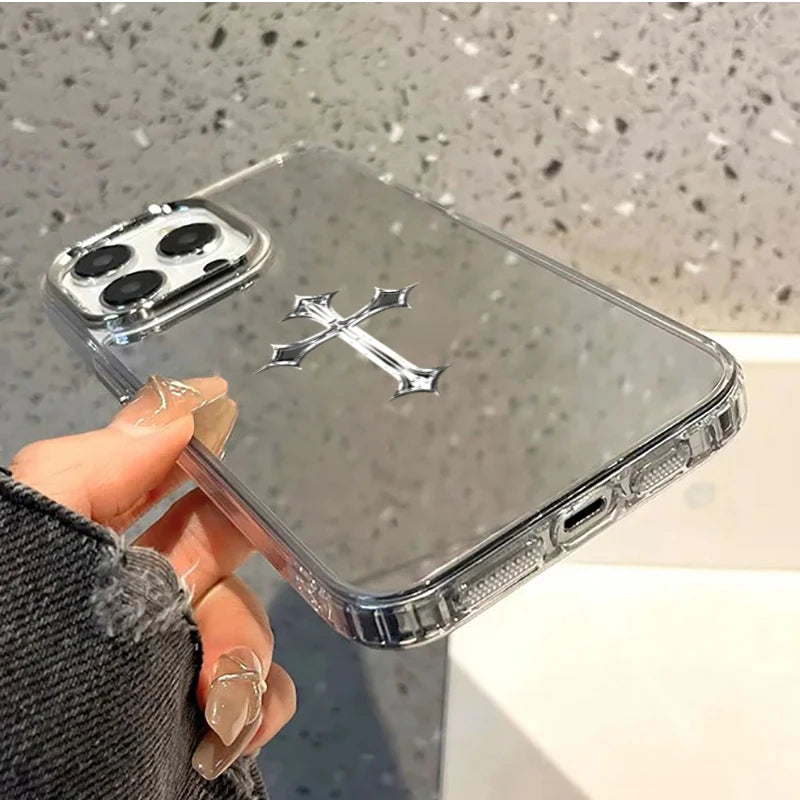 Coque iPhone Croix Chrétienne Miroir – Protection Élégante avec Croix Argentée | Hope And Light Girlz