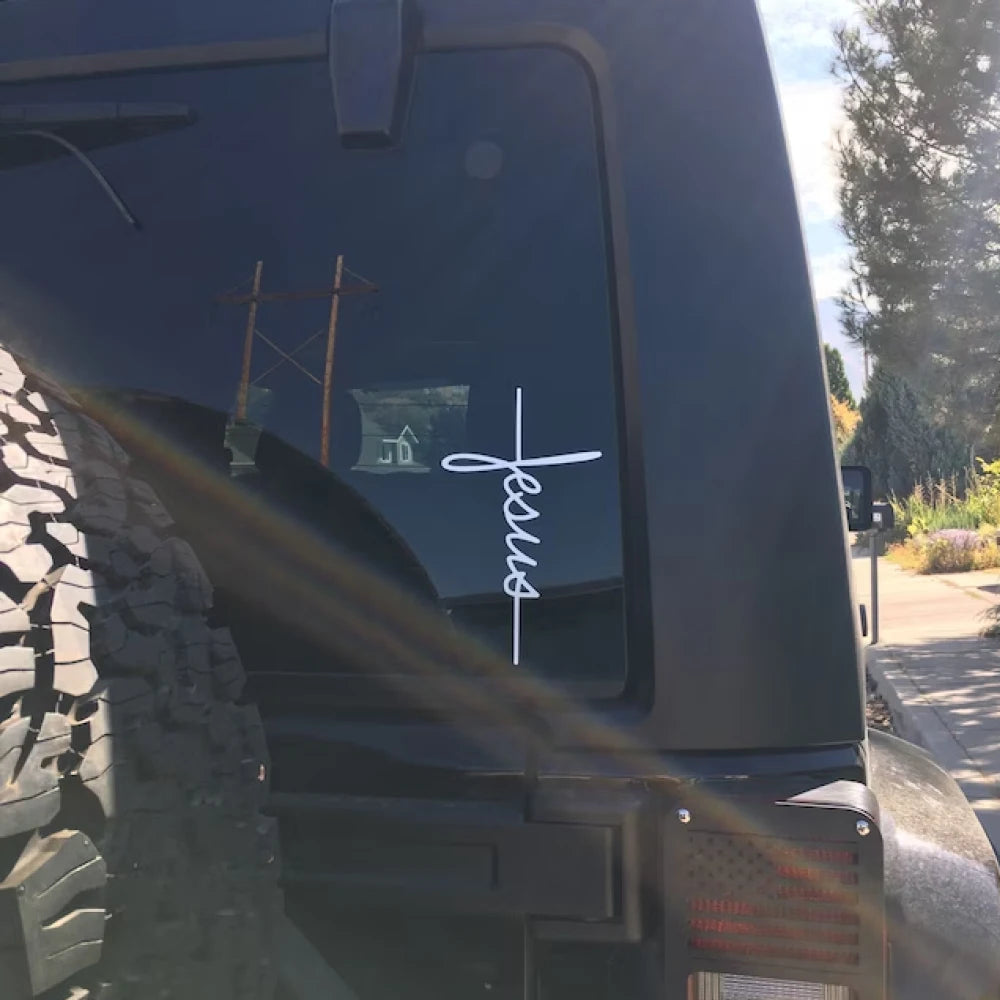 Sticker Voiture – Jesus Script & Croix