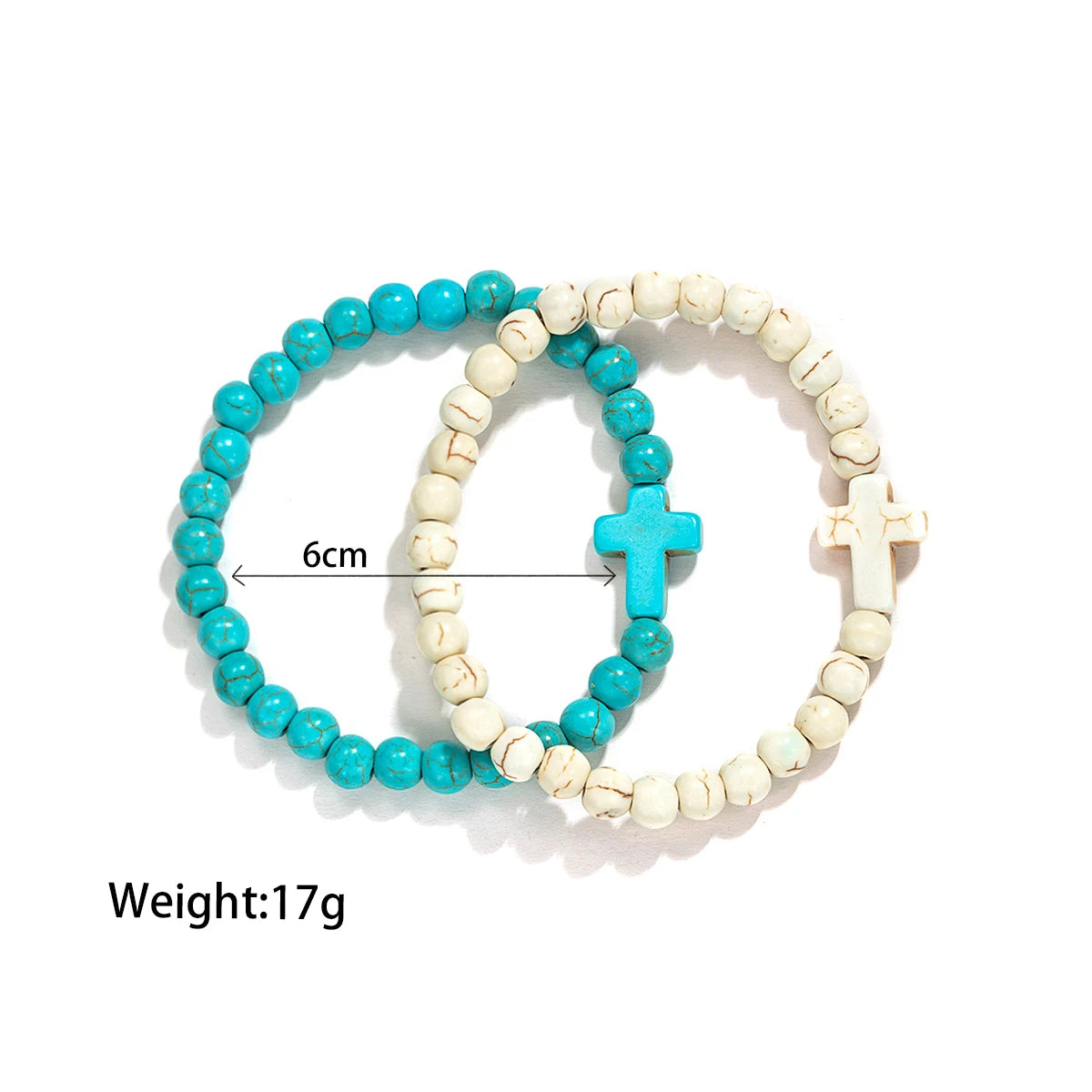 Duo de Bracelets Croix – Turquoise & Ivoire