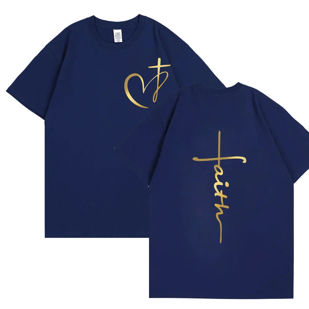 T-shirt chrétien femme « Faith » – Croix dorée ou argentée | Hope & Light Girlz