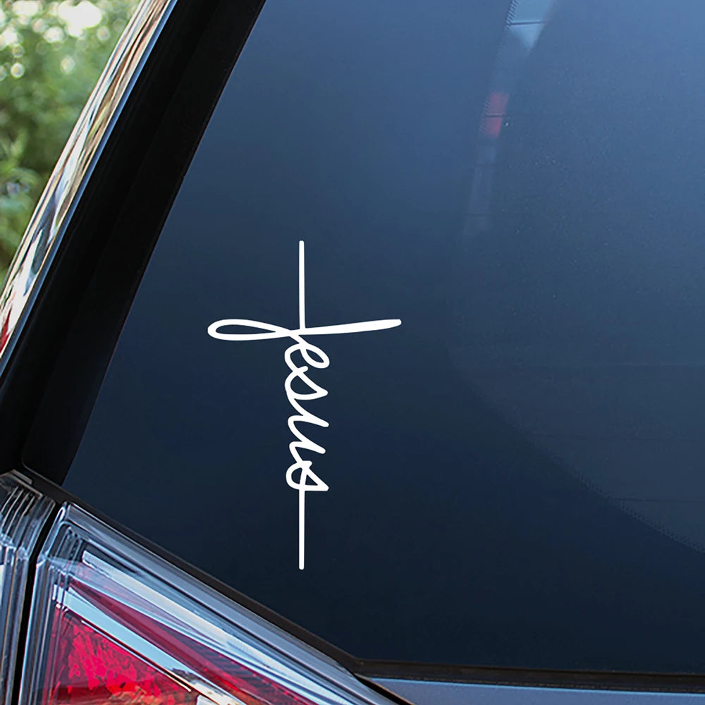 Sticker Voiture – Jesus Script & Croix