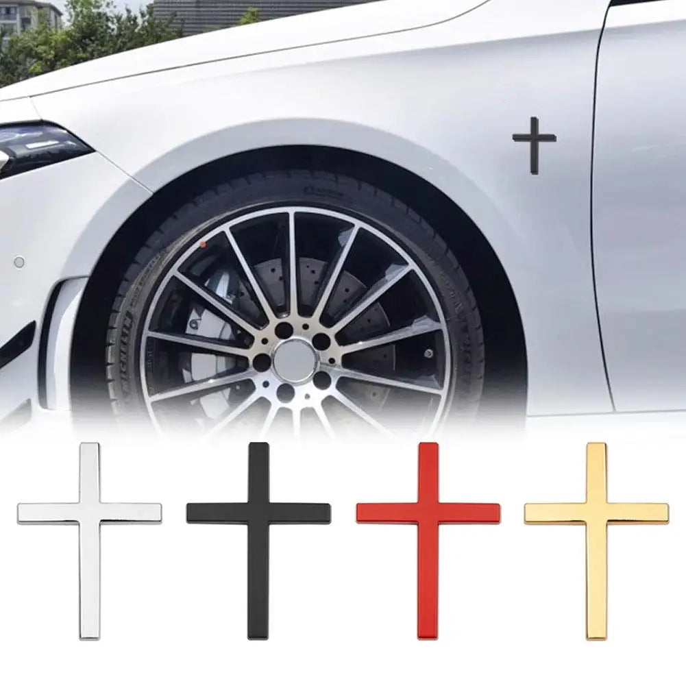 ✨ Emblème Croix voiture adhésif – Accessoire auto chrétien – Argent, Noir, Rouge ou Or – Design minimaliste
