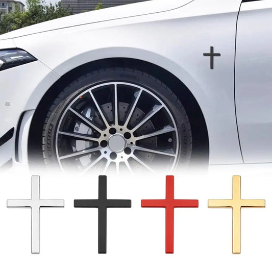 ✨ Emblème Croix voiture adhésif – Accessoire auto chrétien – Argent, Noir, Rouge ou Or – Design minimaliste