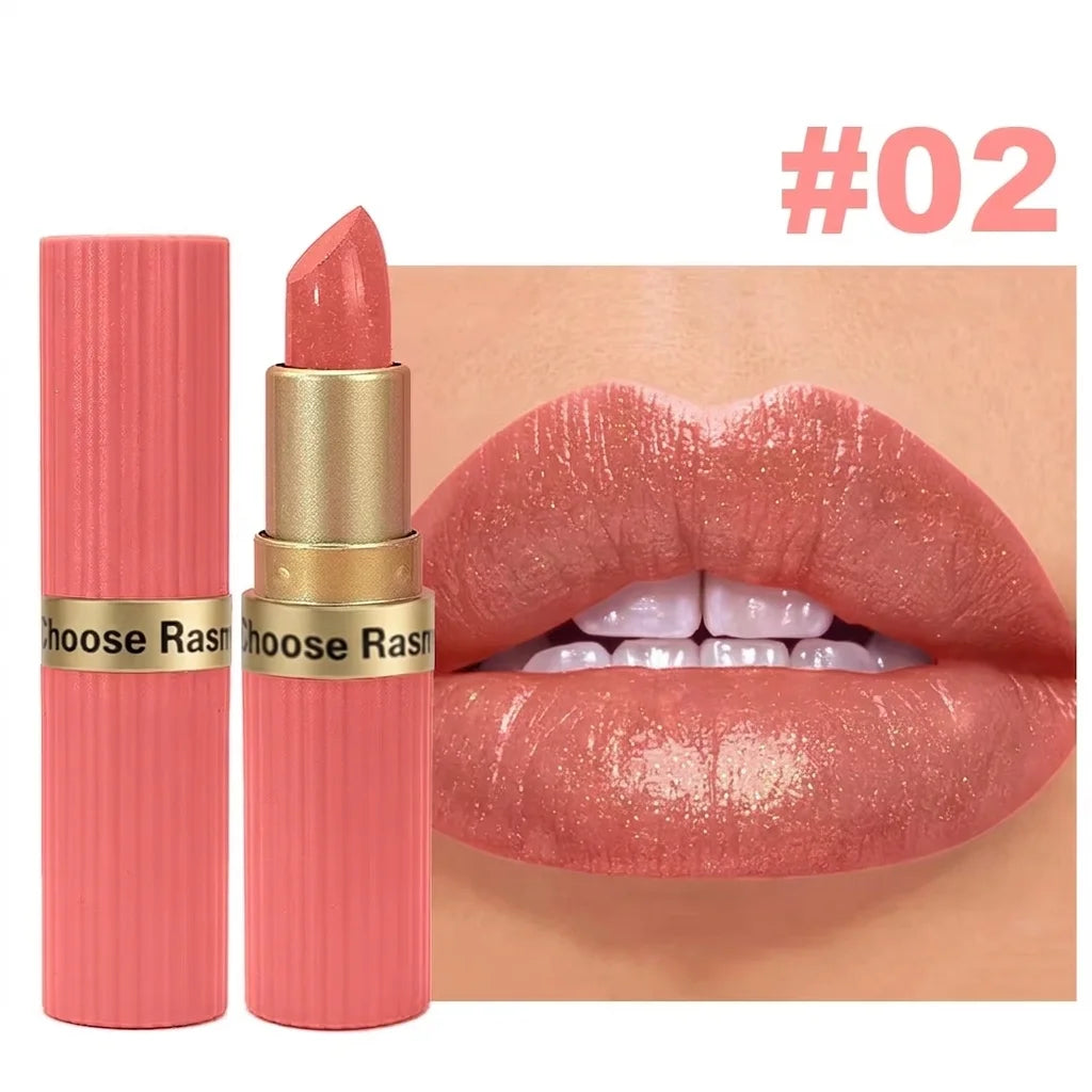 Rouge à Lèvres Pailleté Nude Rosé Waterproof – Effet Glossy Diamant & Lèvres Pulpeuses