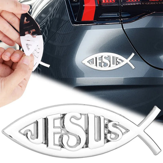Sticker Voiture Ichthus « JESUS » – Effet Métal 3D