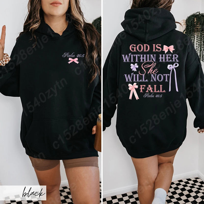 Sweat “God Is Within Her — She Will Not Fall” – Psaume 46:5 – 11 Couleurs Girly & Inspirantes