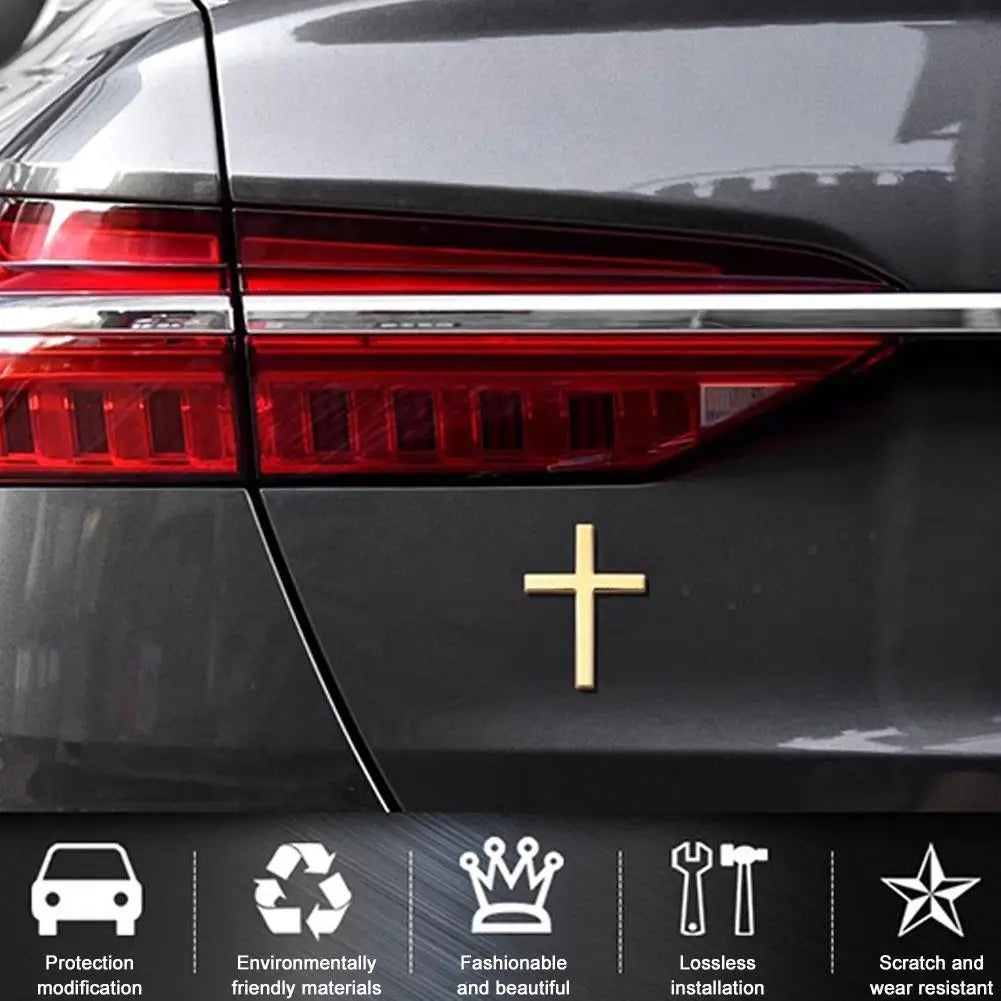 ✨ Emblème Croix voiture adhésif – Accessoire auto chrétien – Argent, Noir, Rouge ou Or – Design minimaliste