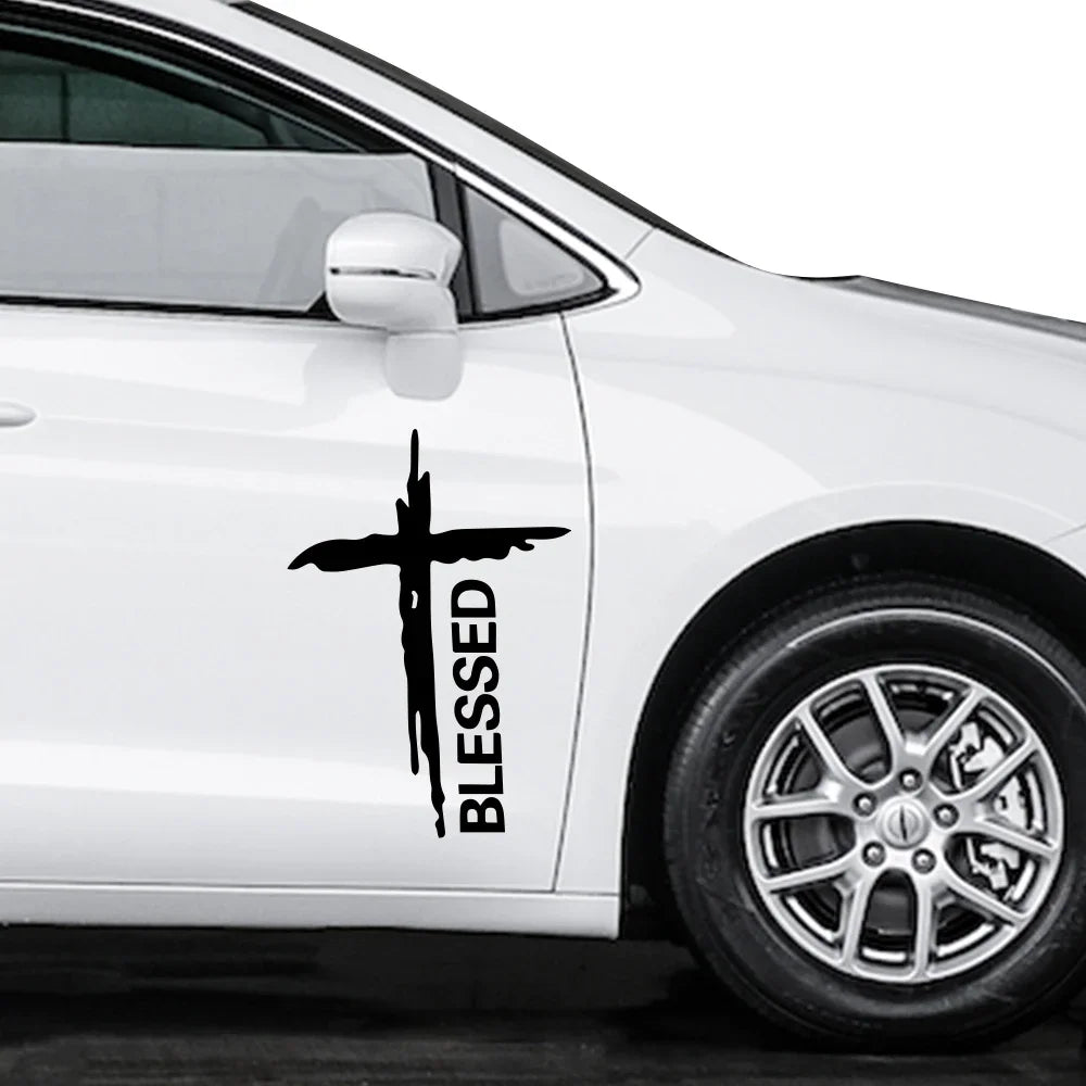Sticker Voiture & Mur « BLESSED » – Croix du Christ