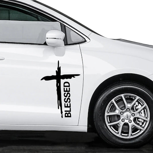 Sticker Voiture & Mur « BLESSED » – Croix du Christ