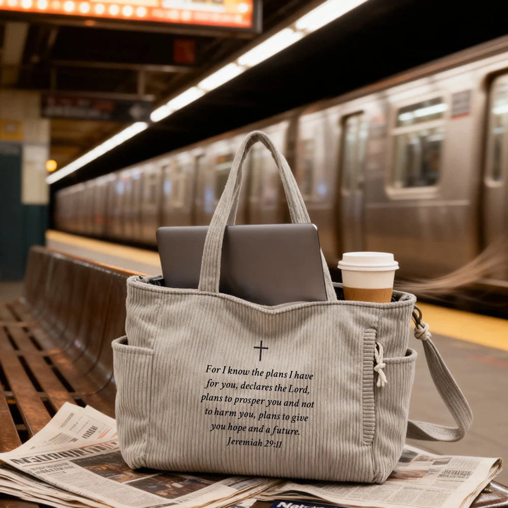Sac cabas chrétien femme – Verset biblique Jérémie 29:11 – Tote bag foi Jésus Christ élégant et pratique