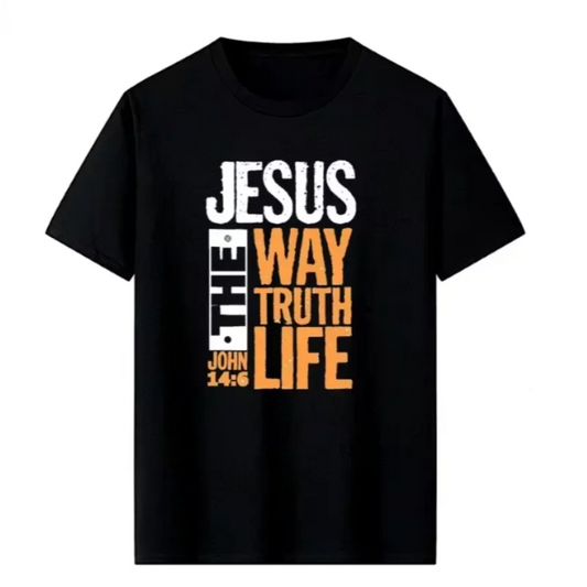 T-shirt Homme chrétien “Jesus The Way Truth Life” – Style urbain, foi assumée & message puissant