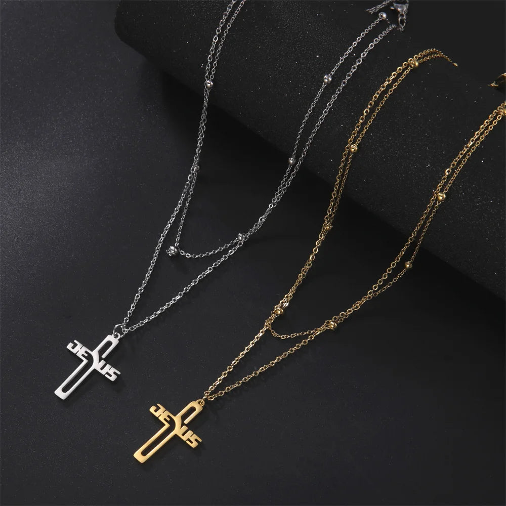 Collier Croix « Jesus » – Acier Inoxydable