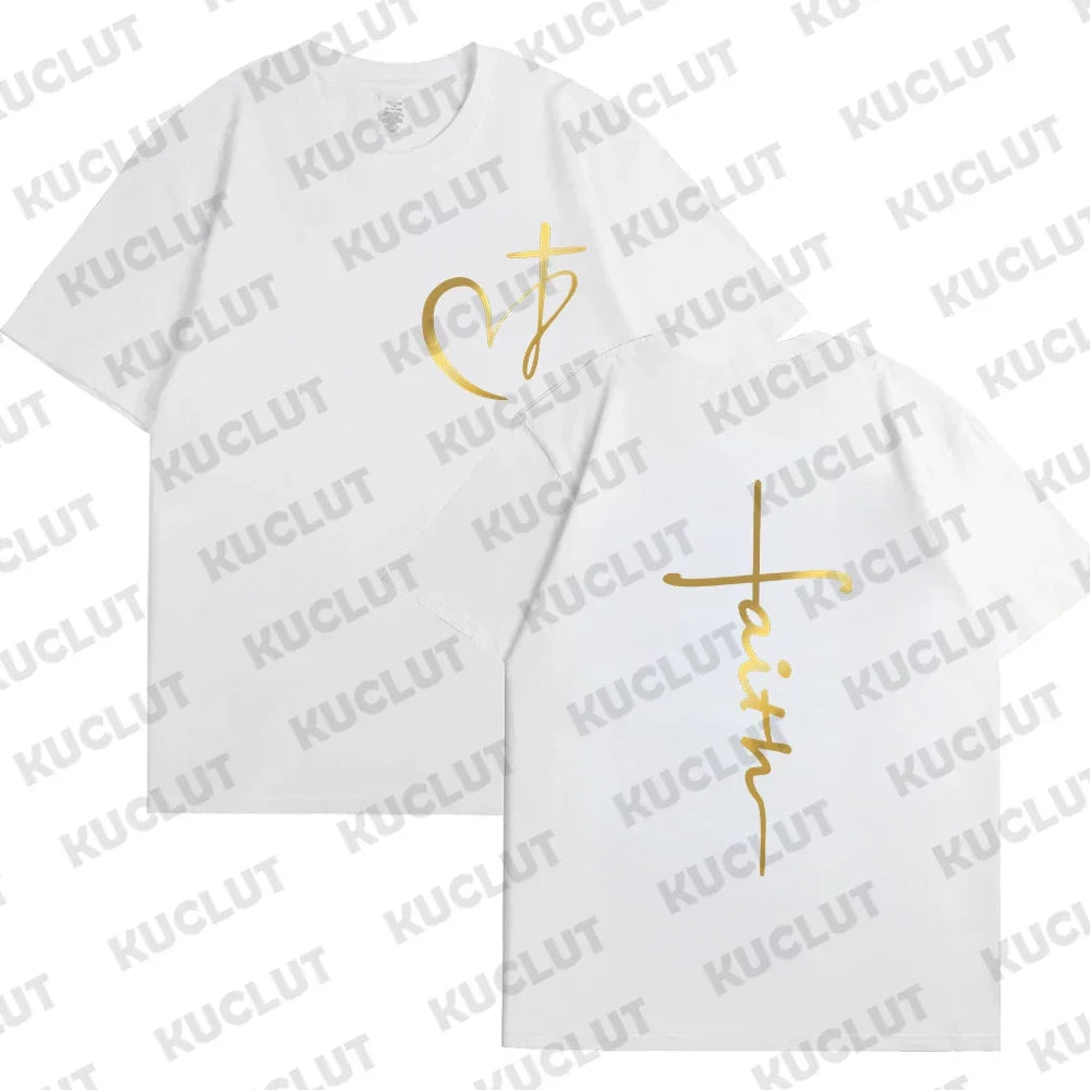 T-shirt chrétien femme « Faith » – Croix dorée ou argentée | Hope & Light Girlz