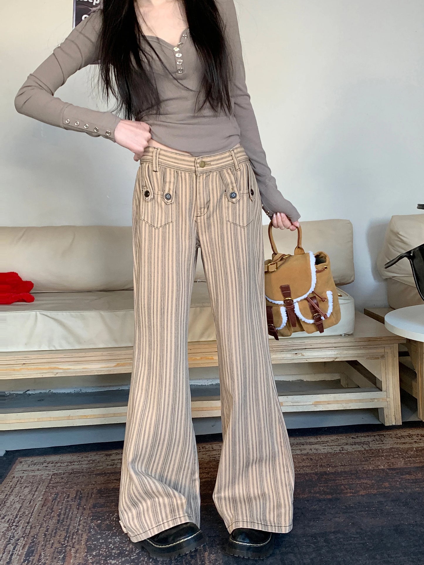 Jean Wide Leg Femme Rayé Vintage – Pantalon Baggy Taille Basse Tendance | Hope & Light Girlz