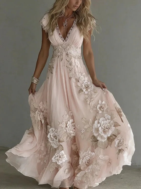 🌸 Robe Longue Bohème Fleurie Femme – Robe Maxi Chic Été & Vacances