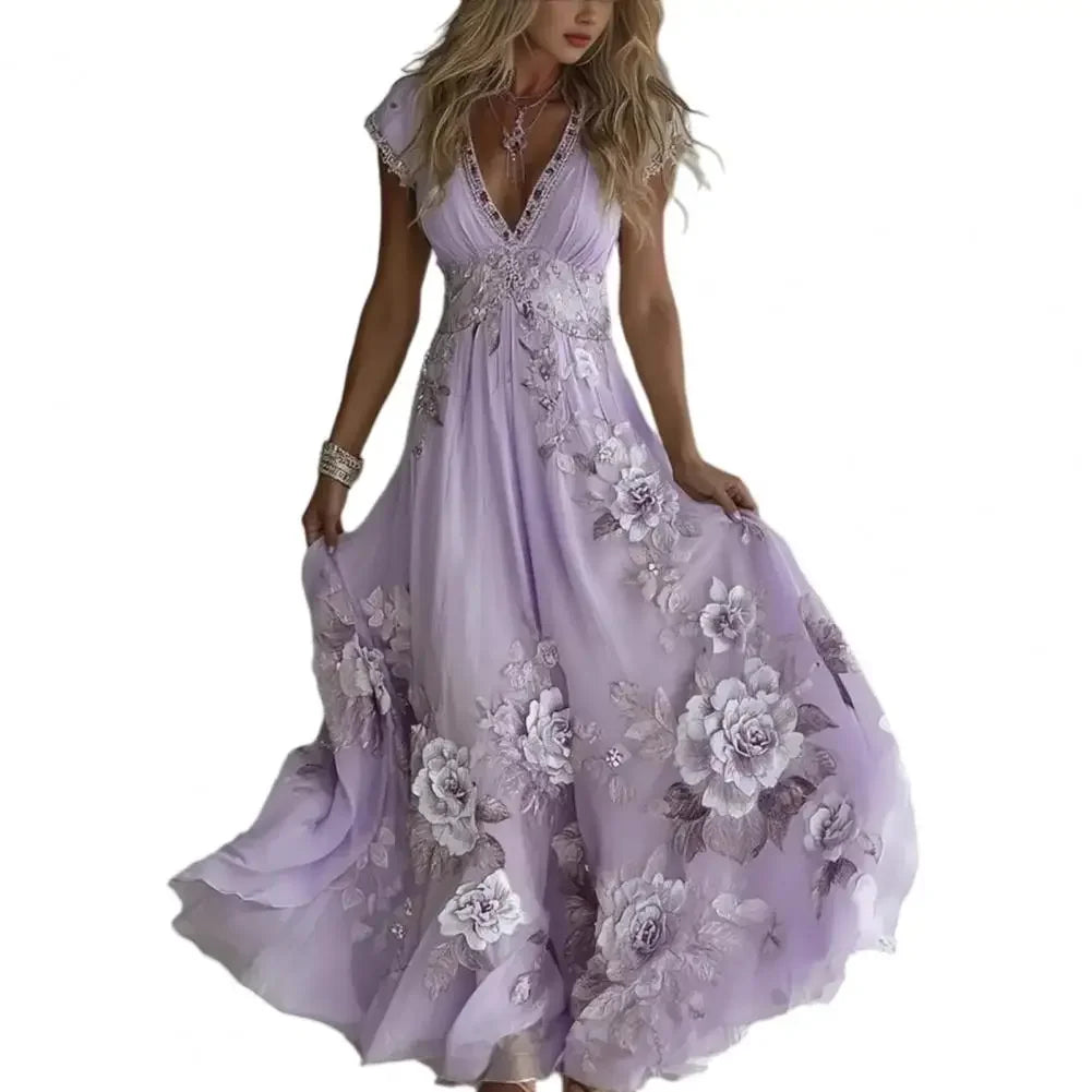 🌸 Robe Longue Bohème Fleurie Femme – Robe Maxi Chic Été & Vacances