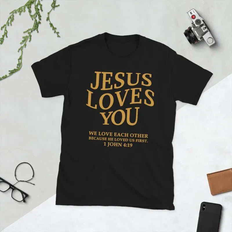 T-shirt homme chrétien “Jesus Loves You” – coton confortable | Tailles S à XXXL | Sons of Light
