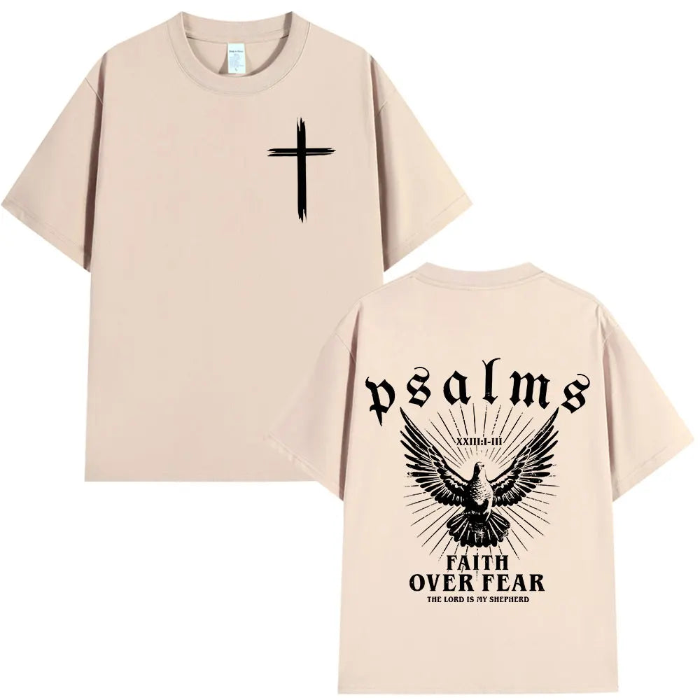 T-shirt chrétien « Faith Over Fear » – Psaume 23 | Foi plus forte que la peur