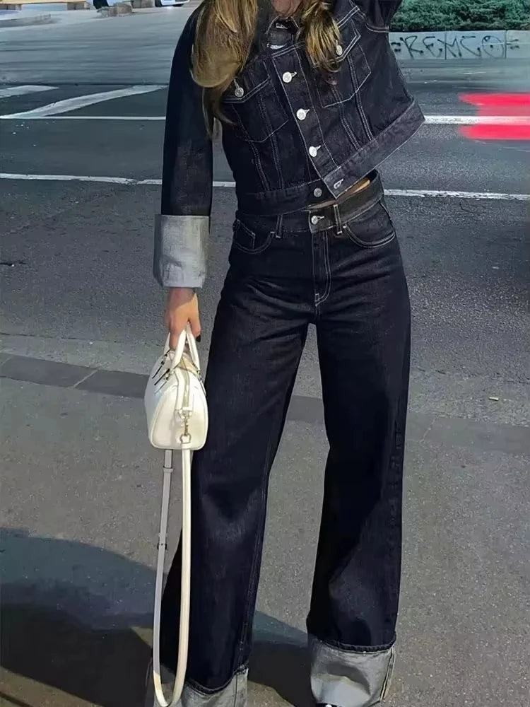 Ensemble Denim Femme Oversize – Veste Courte & Jean Wide Leg Vintage XS à L | Hope & Light Girlz