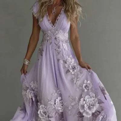 🌸 Robe Longue Bohème Fleurie Femme – Robe Maxi Chic Été & Vacances