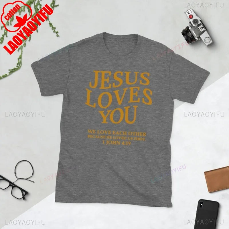 T-shirt homme chrétien “Jesus Loves You” – coton confortable | Tailles S à XXXL | Sons of Light