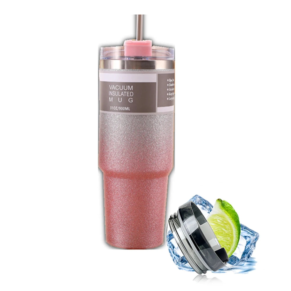 Tumbler Isotherme Rose Pailleté – Avec Paille Inox