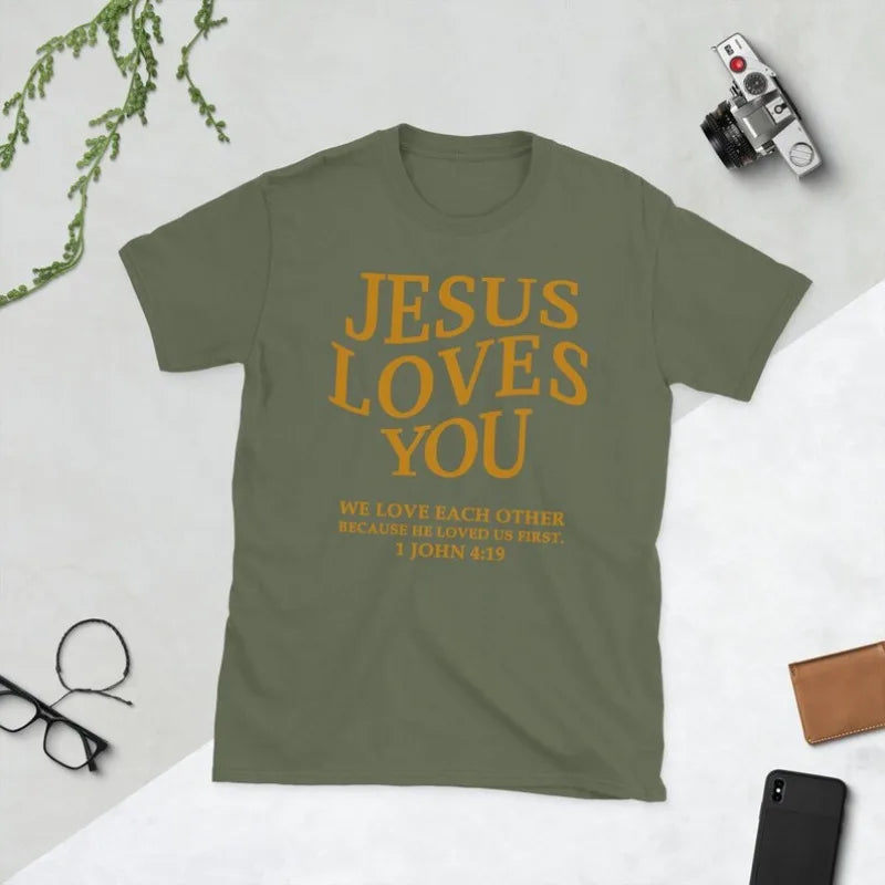 T-shirt homme chrétien “Jesus Loves You” – coton confortable | Tailles S à XXXL | Sons of Light