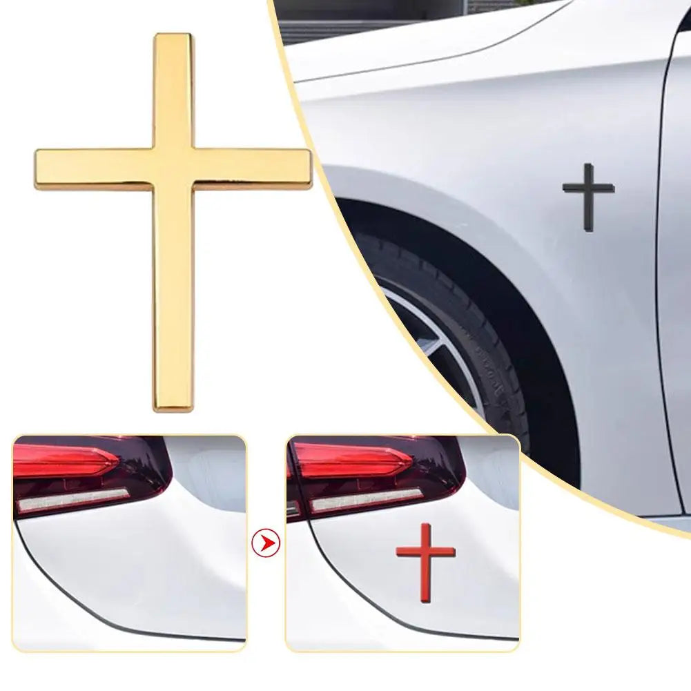 ✨ Emblème Croix voiture adhésif – Accessoire auto chrétien – Argent, Noir, Rouge ou Or – Design minimaliste