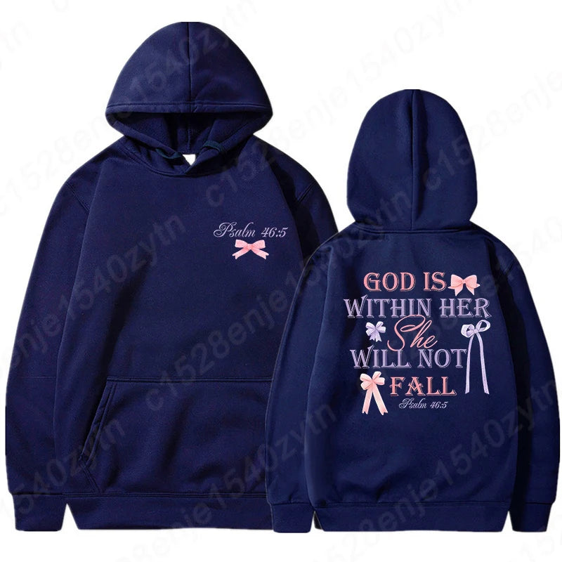Sweat “God Is Within Her — She Will Not Fall” – Psaume 46:5 – 11 Couleurs Girly & Inspirantes