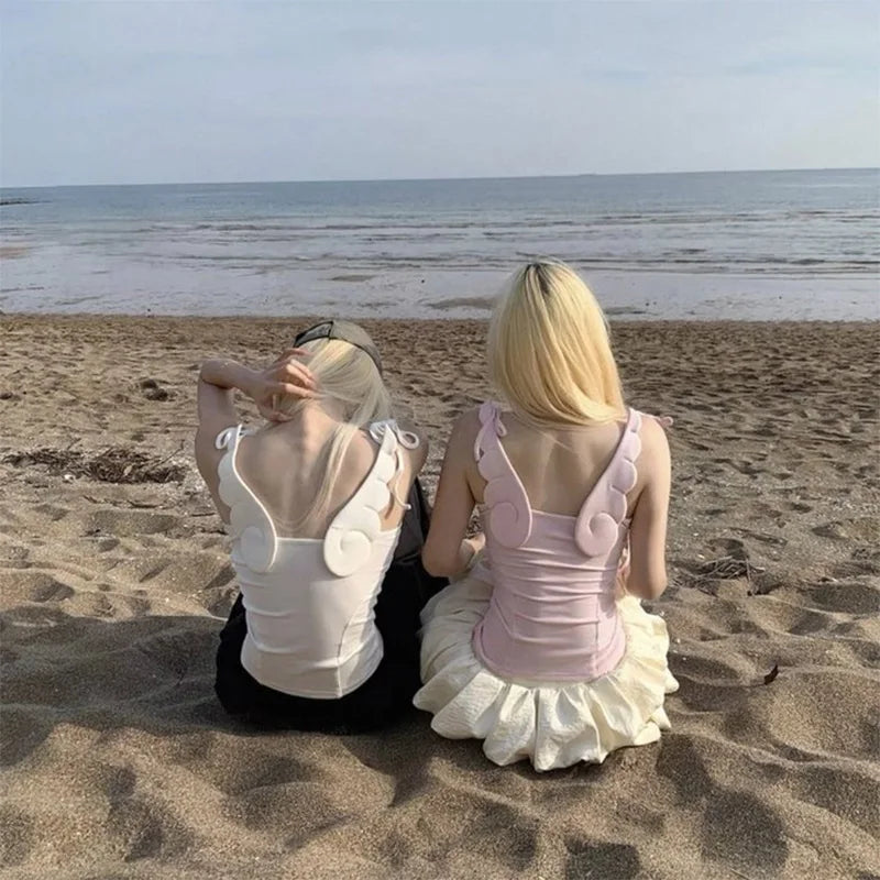 Débardeur Y2K Ange Rose & Blanc Femme – Top Girly Aesthetic Été 2026