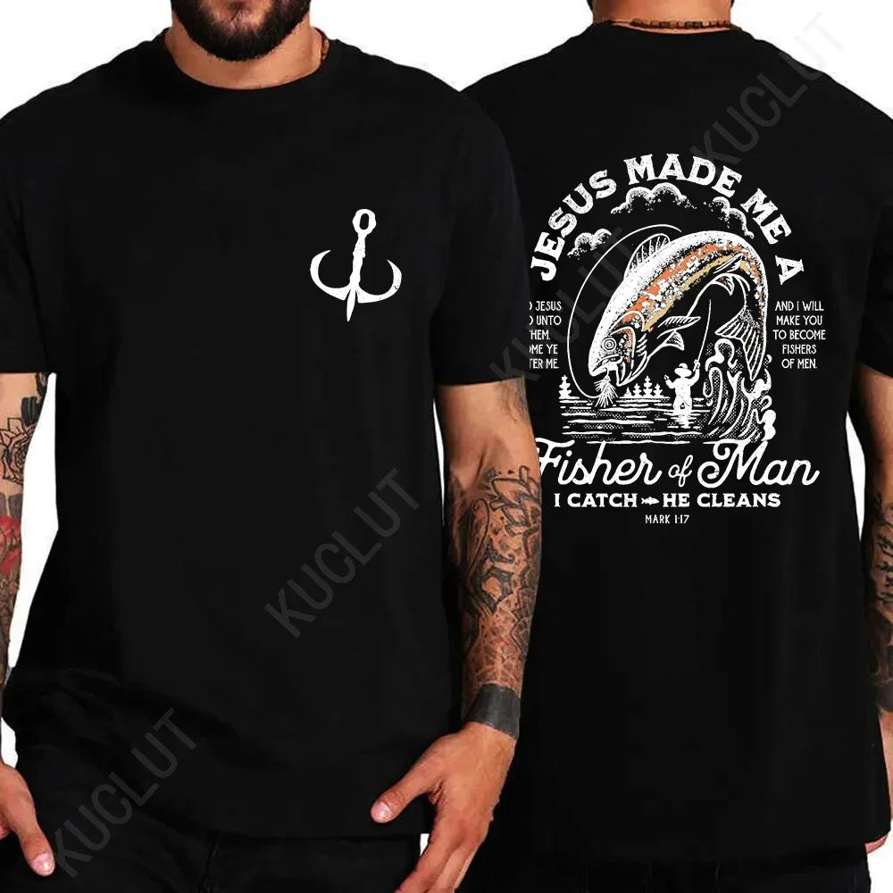 🧭 T-shirt chrétien homme “Fisher of Man” – Jésus Made Me • Col rond • 18 coloris • S à 4XL