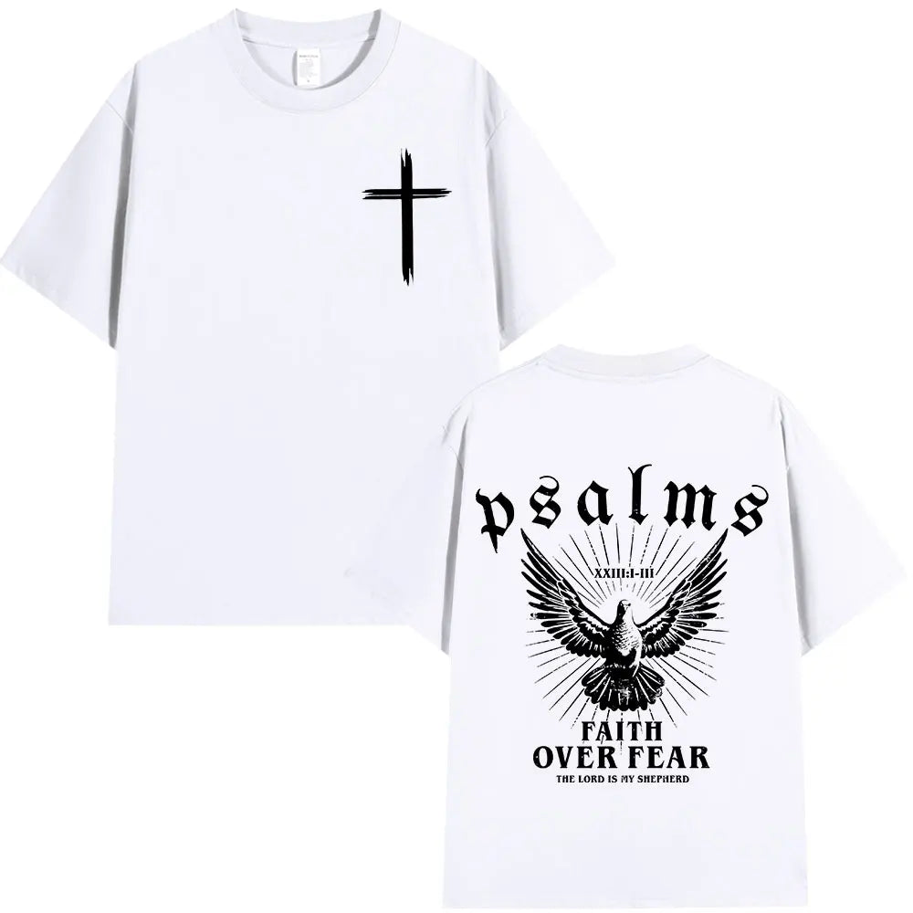 T-shirt chrétien « Faith Over Fear » – Psaume 23 | Foi plus forte que la peur