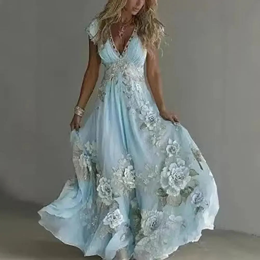 🌸 Robe Longue Bohème Fleurie Femme – Robe Maxi Chic Été & Vacances