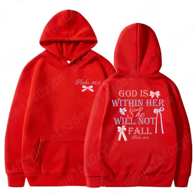 Sweat “God Is Within Her — She Will Not Fall” – Psaume 46:5 – 11 Couleurs Girly & Inspirantes