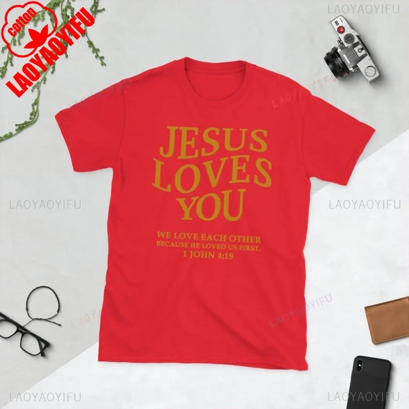 T-shirt homme chrétien “Jesus Loves You” – coton confortable | Tailles S à XXXL | Sons of Light