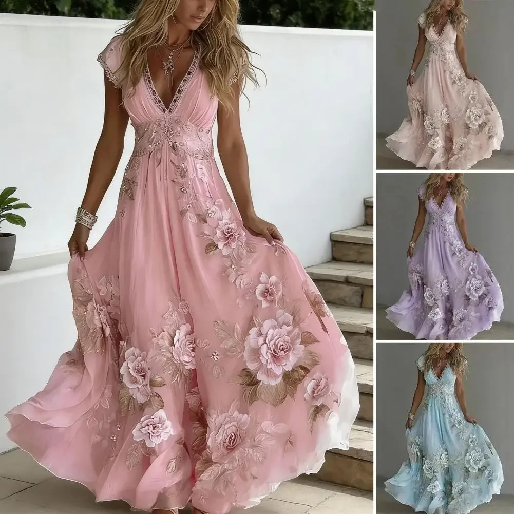 🌸 Robe Longue Bohème Fleurie Femme – Robe Maxi Chic Été & Vacances